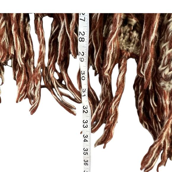 Willow & Clay Poncho M Brown Open Crochet Knit Fringe Oversized Boho Chunky Cozy - Picture 11 of 14